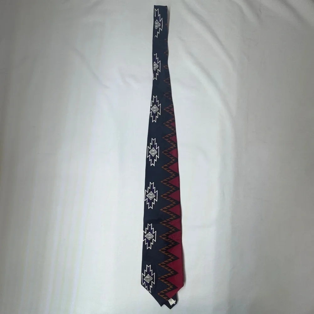 Vintage Tabasco Red and Navy Blue Geometric Silk Tie